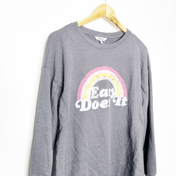 Wildfox EASY DOES IT Sweatshirt Gray rainbow crewneck oversized women's medium M - Picture 3 of 8